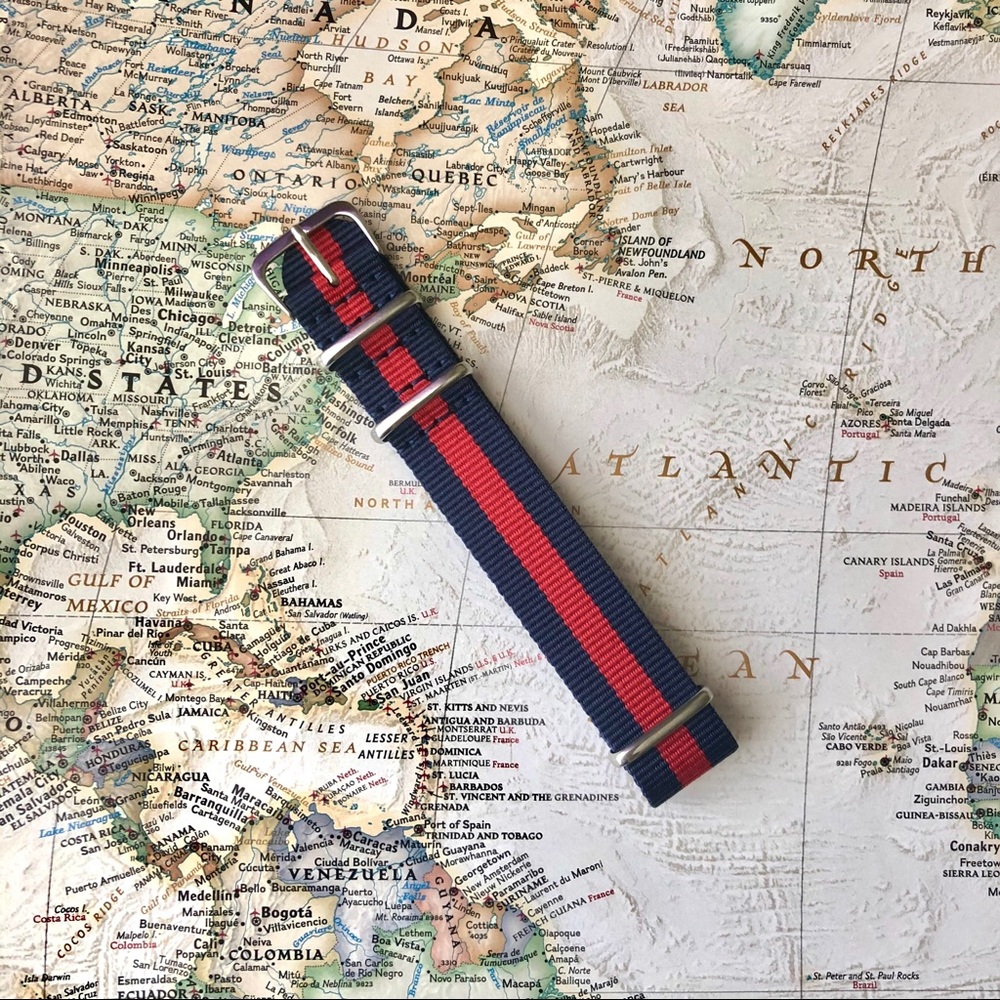 NATO Military Style Nylon Strap 20mm Blue Red New